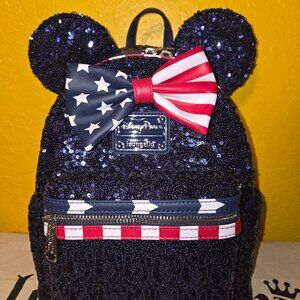 Loungefly Disney Parks Minnie Mouse Stars & Stripes Sequin Mini Backpack